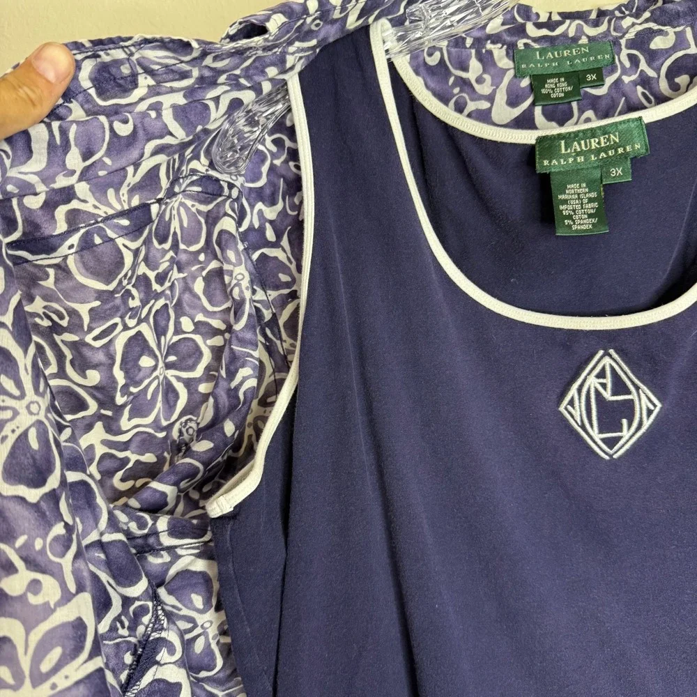Lauren Ralph Lauren Shirt Set Womens 3X Purple Floral Button Up Tank Top 2pc